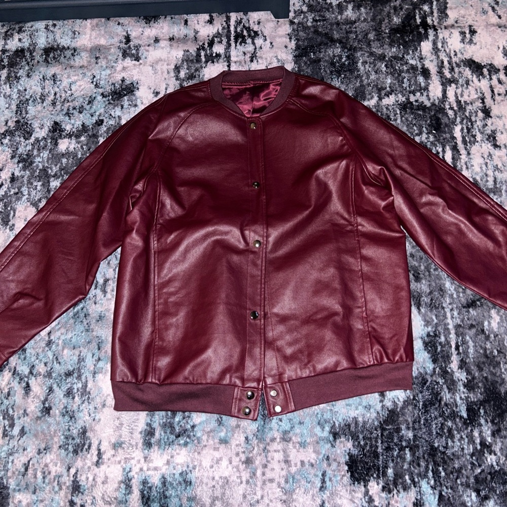Amazon Essentials Red Leather Jacket Classic Style - image 1